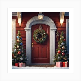 Christmas Decoration On Home Door Trending On Artstation Sharp Focus Studio Photo Intricate Deta Art Print