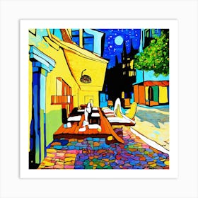 Restaurant At Night Art Print