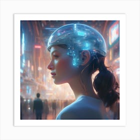 Futuristic Girl With Futuristic Helmet Art Print