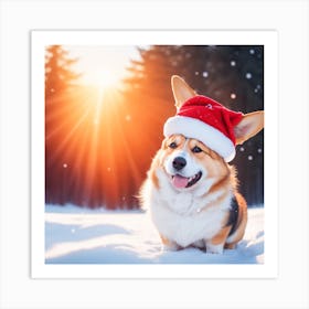 Santa Hat Corgi Art Print