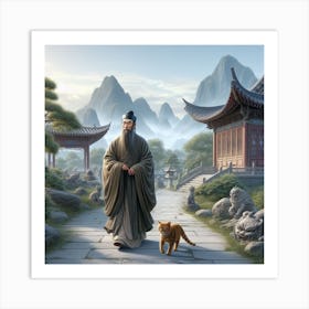 Chinese scholar with a cat1  Art Print