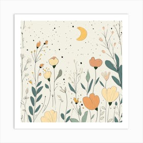 Cute Line Art Wildflowers 7 Art Print