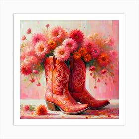 Pink Cowgirl Boots - Painting Of A Pair Of Brigh Art Print