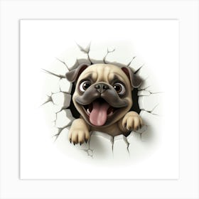 Pug Peeking Through A Hole 1 Art Print