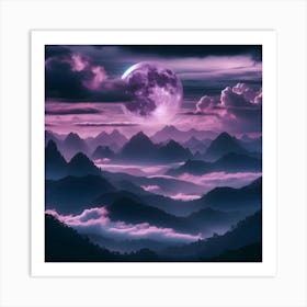 Full Moon Over Mountains Art Print