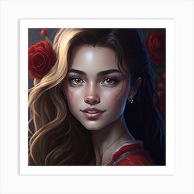 Girl With Roses Art Print