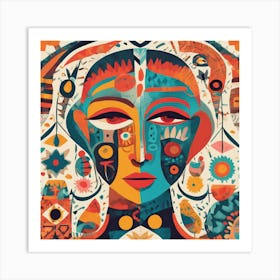 Folk Abstract Face Illustration (1) Art Print