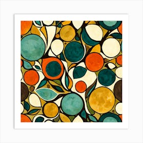 Orange Circles, Floral Pattern, Abstract Piece With Organic Shapes And Earthy Colors art print Art Print