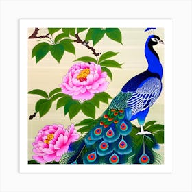 Peacock And Peonies, Japanese Art 4 Art Print