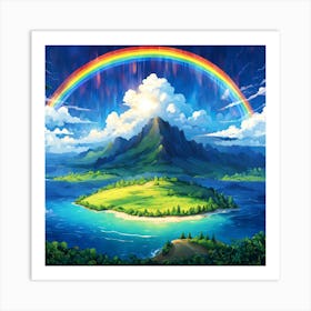 Rainbow Over Island, A Rainbow Emerging After A Storm Symbolizing Hope And New Beginnings Art Print