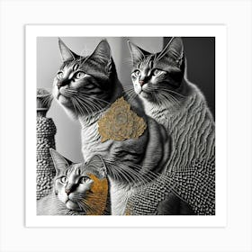 Three Cats 01 - Abstract 01 Art Print