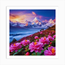 Lotus Flowers In The Mountains Art Print