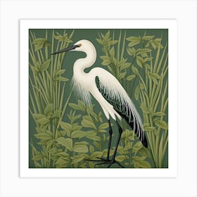 Ohara Koson Inspired Bird Painting Egret 1 Square Art Print