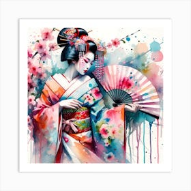 Watercolor Geisha Dancer #2 Art Print