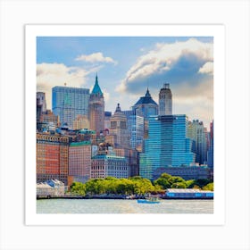 new york city with Manhattan skyline over Hudson River Art Print