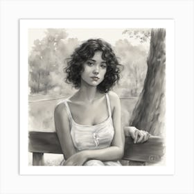 765701 The Drawing Depicts A Beautiful Girl With Short Bl Xl 1024 V1 0 Art Print