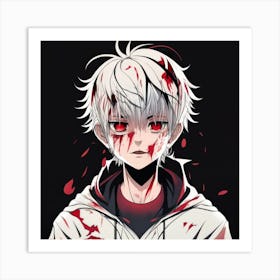 A Anime Asthetic Boy With Blood In Whiteblackr Art Print