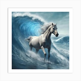 White Horse In The Ocean Art Print