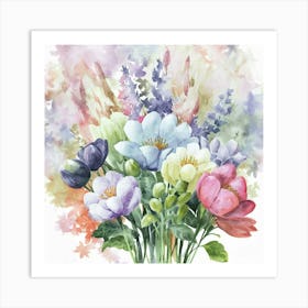 Watercolor Flowers In A Vase 1 Art Print