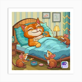 Cat In Bed Art Print