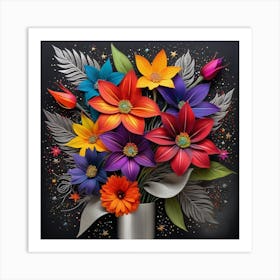 Colorful Flowers In A Vase 2 Art Print