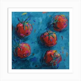 Cherry Tomatoes Red In Blue Square Art Print