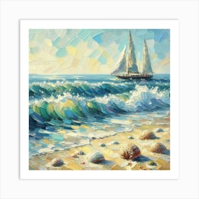 Sailboat On The Sea, Acrylic Painting Style 4 Art Print