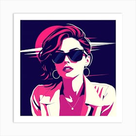 Retro Girl In Sunglasses Art Print