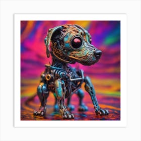 Psychedelic Biomechanical Freaky Scelet Dog From Another Dimension With A Colorful Background Art Print
