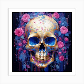 Skull With Roses Art Print