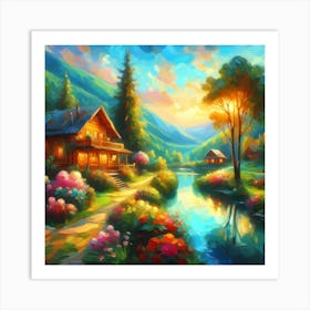 Cabin In The Mountains Art Print