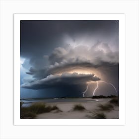 Lightning Over The Beach Art Print