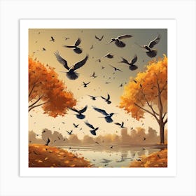 Crows In Autumn Art Print