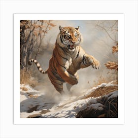 Tiger Jumping High to Hunt Deer Art Print