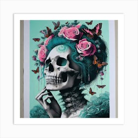 Woman with Skull on Face Art Print