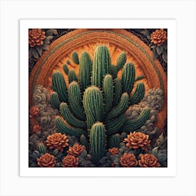 Cactus And Roses Art Print