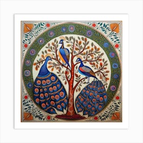 Peacocks On A Tree 1 Art Print