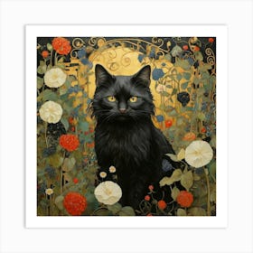 Black Cat In The Garden 1 Art Print