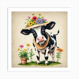 Cow With Flowers 14 Art Print