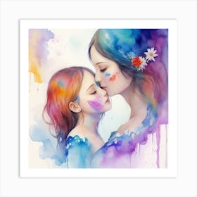 Mother And Daughter Kissing Art Print