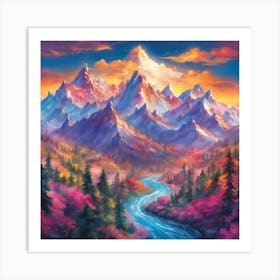 Sunset Mountain Range Art Print