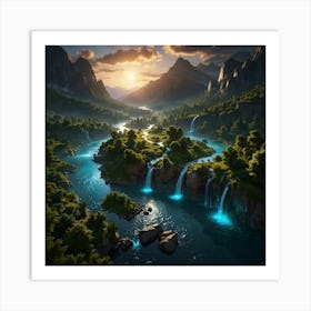 Waterfall In The Mountains 12 Art Print