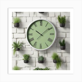 Green Wall Clock Art Print