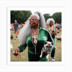 Old Lady With Pugs Art Print