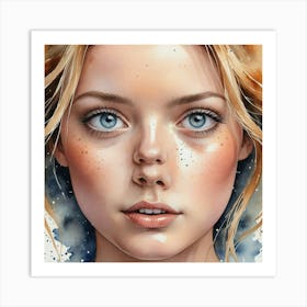 Portrait Of A Girl With Blue Eyes Art Print