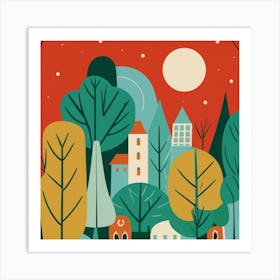 Illustration Of A Town Art Print