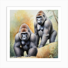 Two Gorillas inJungle Art Print