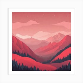 Misty mountains background in red tone 77 Art Print