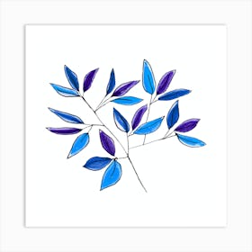 Blue Floral Bramches 2 Art Print