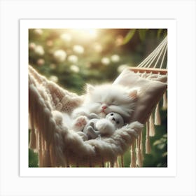 White Kitten Sleeping In A Hammock 3 Art Print